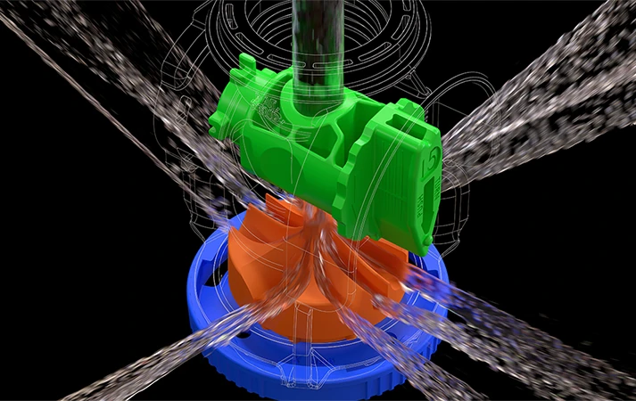 Nelson R3030 Center pviot sprinkler featureing the multi function sprinkler nozzle.